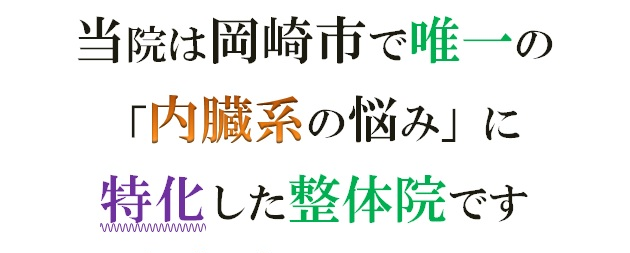 当院は岡崎市で唯一の「内臓系の悩み」に特化した整体院です